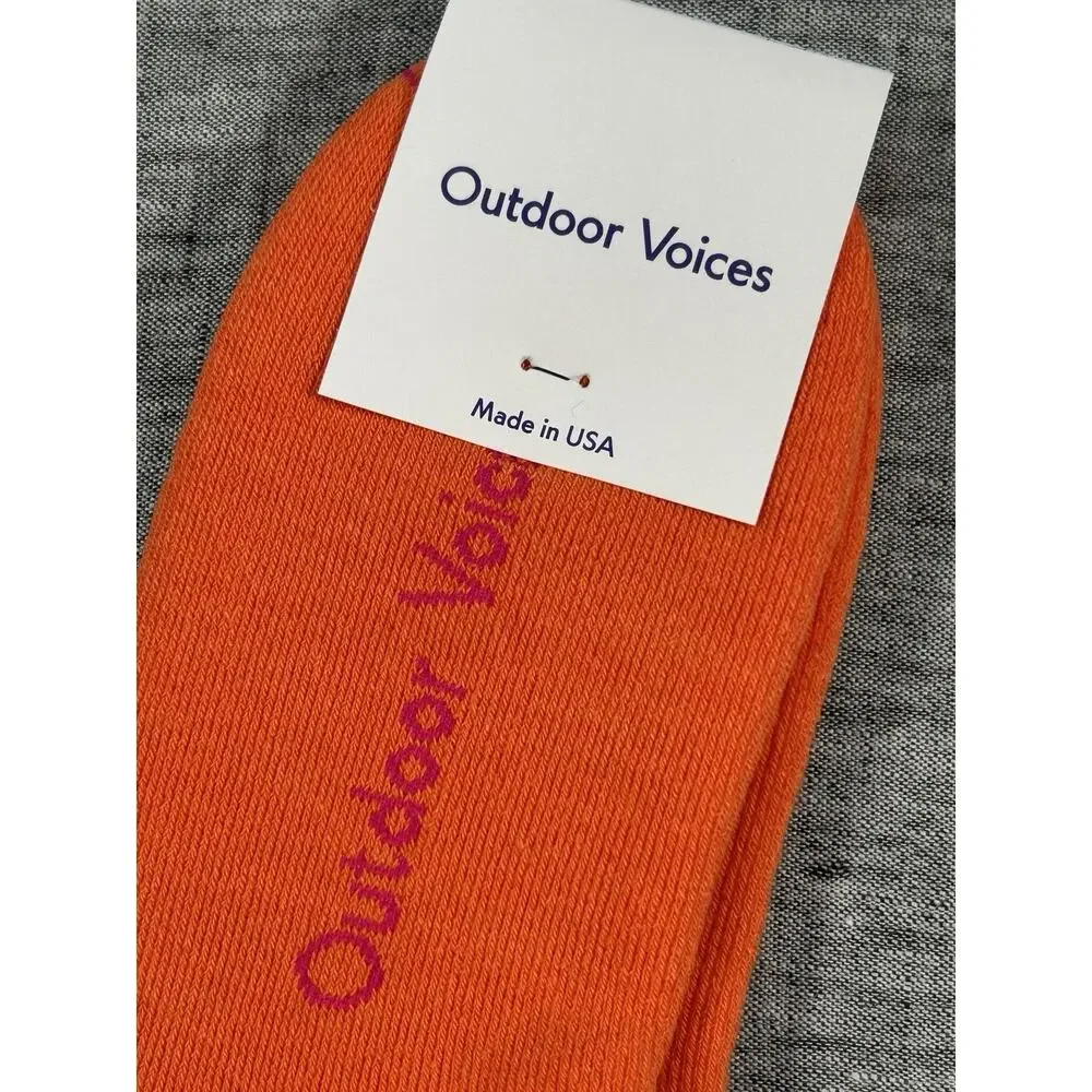 Outdoor Voices Crew Socks S/M Mens 6-8.5 Womens 7-9.5 Orange Made in USA